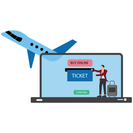 Businessman Doing Online flight Booking on Laptop  Illustration