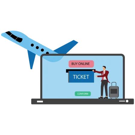 Businessman Doing Online flight Booking on Laptop  Illustration