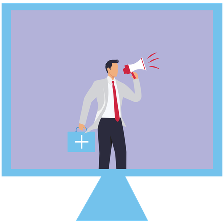 Businessman doing online medical announcement  Illustration
