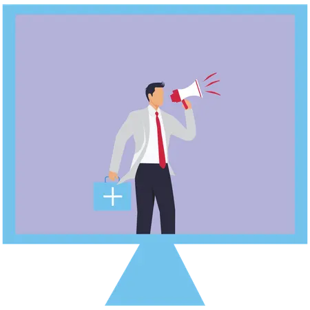 Businessman doing online medical announcement  Illustration
