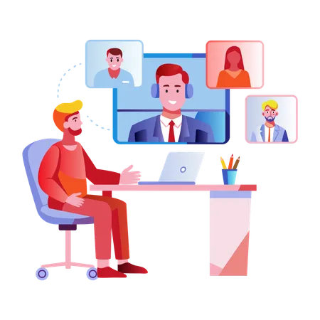 Businessman doing online meeting  Illustration