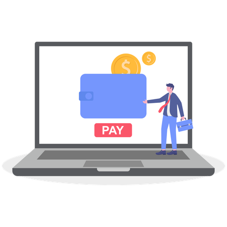 Businessman doing online payment from wallet  Illustration
