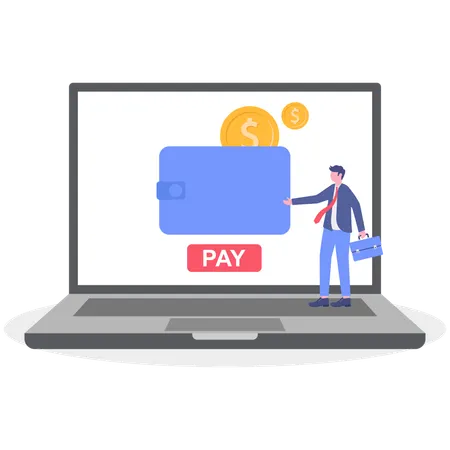 Businessman doing online payment from wallet  Illustration