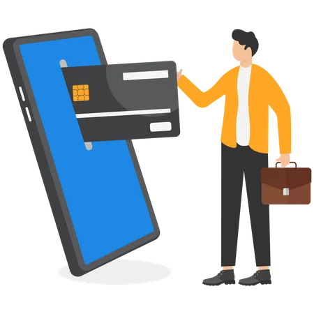 Online Payment Concept Credit Card Financial Transaction Mobile Banking On Smartphone Entrepreneurs Or Businessmen Enter A Credit Card Into The Smartphone To Make Payments Digital Payment Illustration