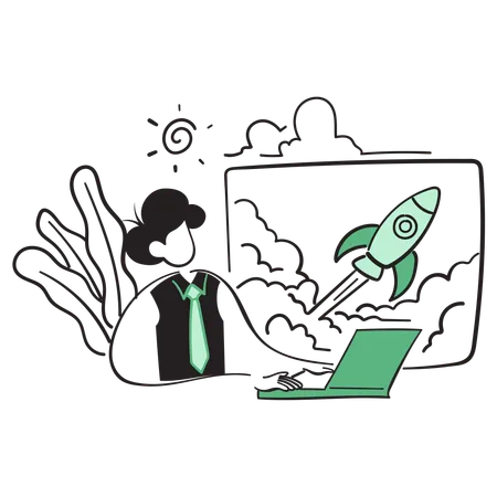 Businessman doing online product launch  Illustration