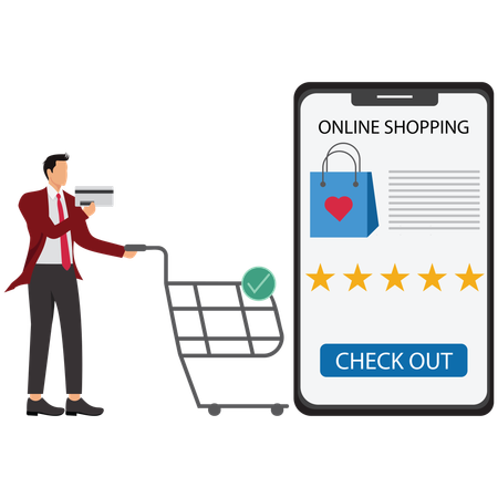 Businessman doing online shopping Shopping Cart and Checkout  Illustration