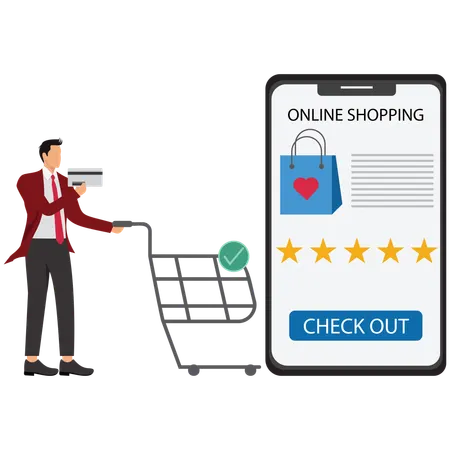 Businessman doing online shopping Shopping Cart and Checkout  Illustration