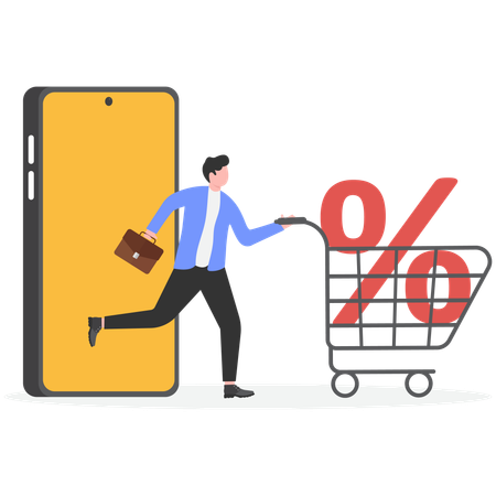 Businessman doing online shopping while getting shopping discount  Illustration