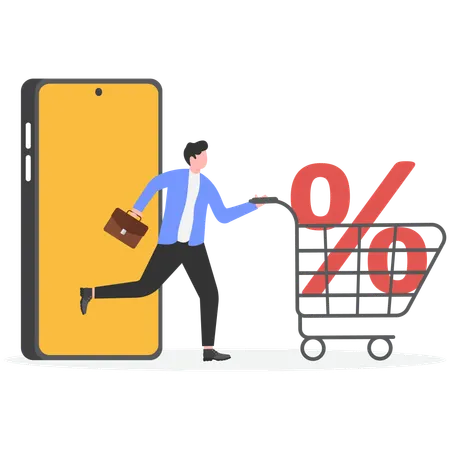 Businessman doing online shopping while getting shopping discount  Illustration
