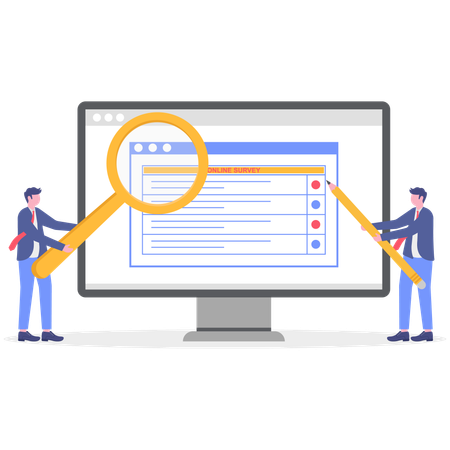 Businessman doing online survey results using computer  Illustration