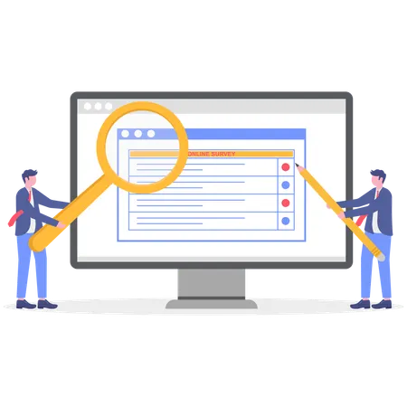 Businessman doing online survey results using computer  Illustration