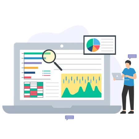 Businessman doing online task analysis  Illustration