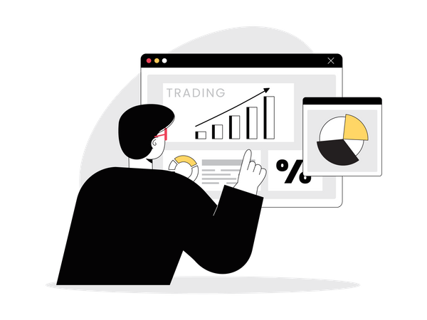 Businessman doing online trading analysis  Illustration