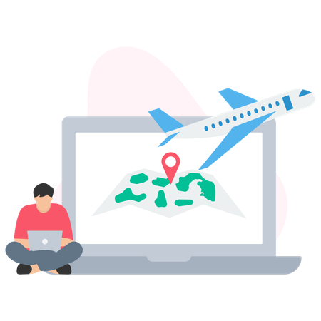 Businessman doing online travel booking  Illustration