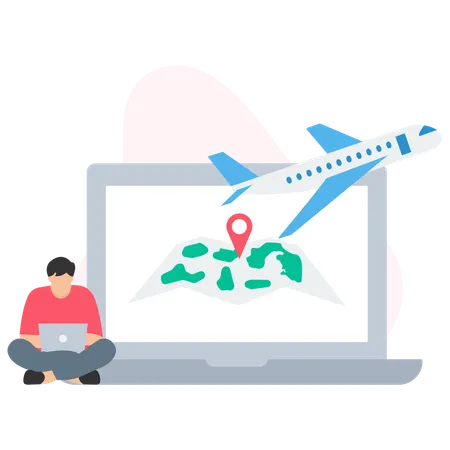 Businessman doing online travel booking  Illustration