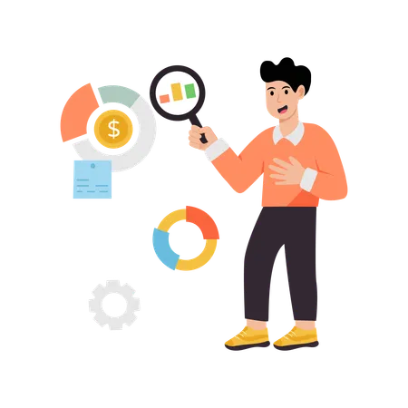 Businessman doing pie chart analysis  Illustration