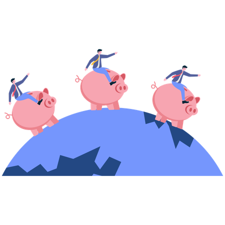 Businessman doing piggy riding over globe  Illustration