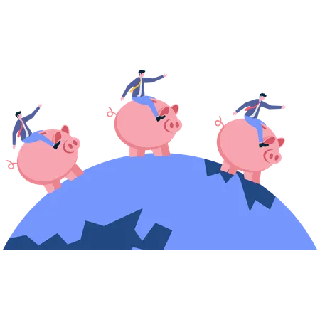 Businessman doing piggy riding over globe  Illustration
