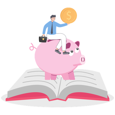 Businessman doing piggy savings for education  Illustration