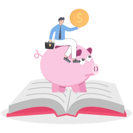 Businessman doing piggy savings for education  Illustration