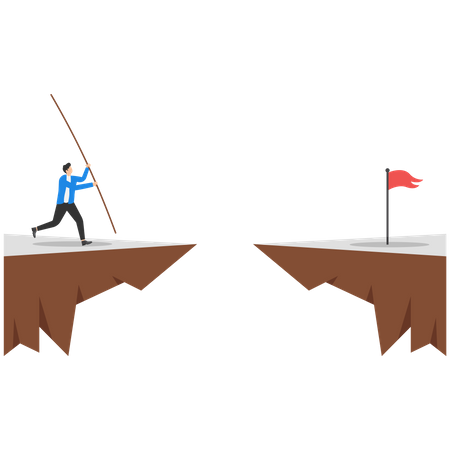 Businessman doing pole vault to jump over the red flag  Illustration