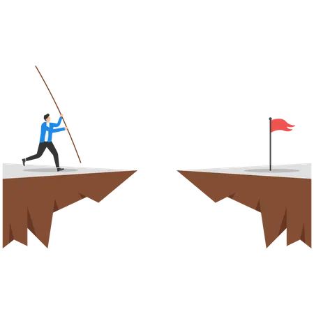 Businessman doing pole vault to jump over the red flag  Illustration