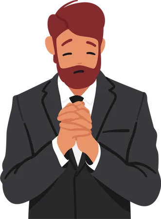 Adult Male Character Praying Mature Man Eyes Closed Palms Pressed Together In Prayer Exuding A Sense Of Devotion And Introspection In His Reverent Moment Cartoon People Vector Illustration 일러스트레이션