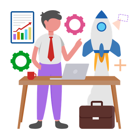 Businessman working on Product Launch  Illustration