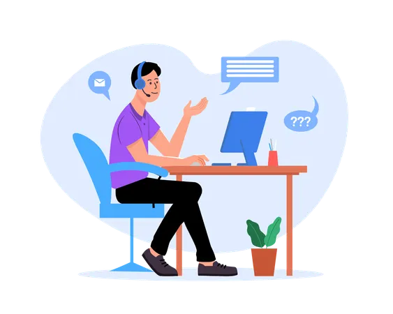 Businessman doing professional Video Call with Client  Illustration