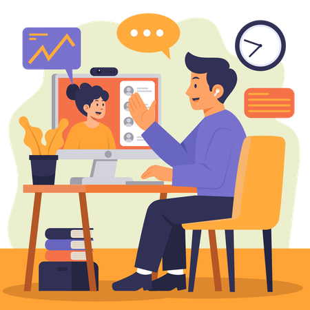 Businessman Doing Remote Video Meeting  Illustration
