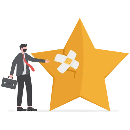 Reputation Management Customer Experience Or Rating Crisis Management To Repair Or Fix Customer Trust Problem Credit Score Or Satisfaction Concept Businessman Fix Broken Rating Star With Bandage 일러스트레이션