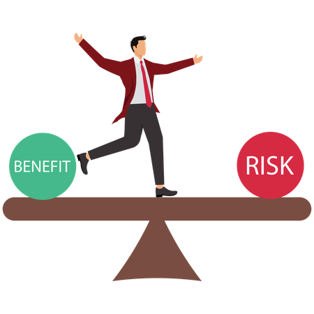 Businessman doing Risk and benefit balancing  Illustration