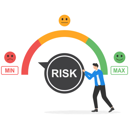 Businessmen Manage Risk Lowest Risk With Switch Button Pointing To Blue Indicator Modern Vector Illustration In Flat Style Illustration