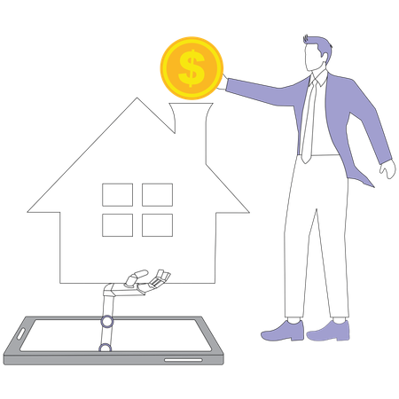 Businessman doing Robot House investment  Illustration
