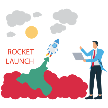 Businessman doing Rocket Launch Mission  Illustration