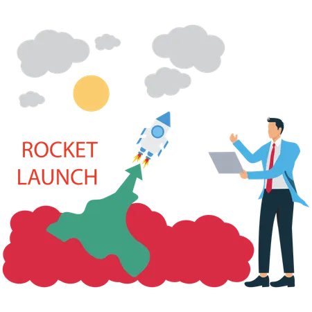Businessman doing Rocket Launch Mission  Illustration