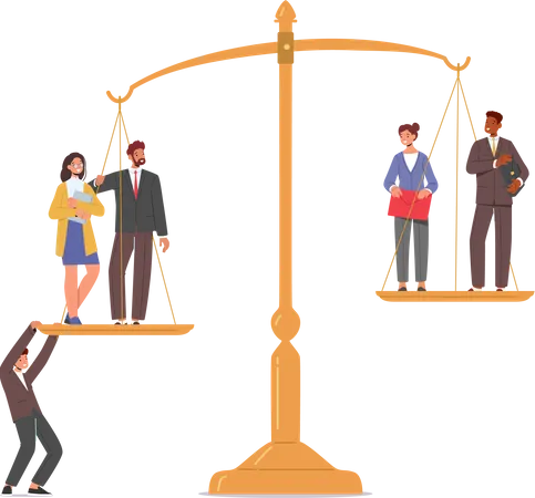 Unjust Advantage Inequality Rights Salary Imbalance Discrimination Fairness At Work And Career Concept Business Characters Stand On Scales On Different Level Cartoon People Vector Illustration Illustration