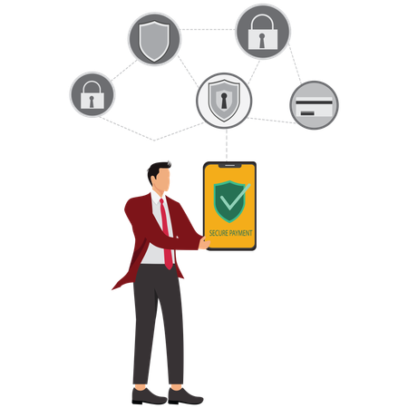 Businessman doing Secure Payment and Transactions  Illustration