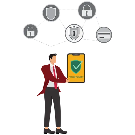 Businessman doing Secure Payment and Transactions  Illustration