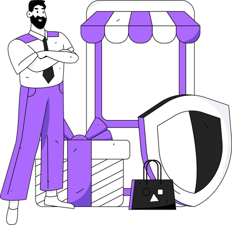 Businessman doing secure shopping using mobile  Illustration