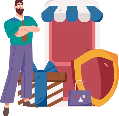 Businessman doing secure shopping using mobile  Illustration