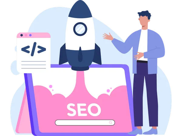 Businessman doing SEO Copywriting  Illustration