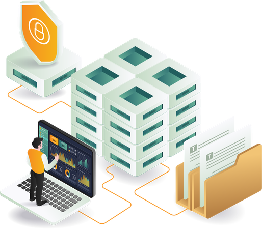 Businessman doing server data analysis  Illustration