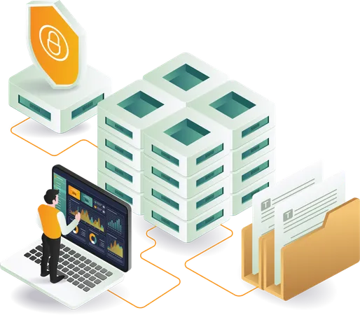 Businessman doing server data analysis  Illustration