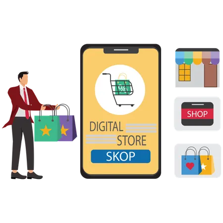 Businessman doing shopping from E-commerce and Digital Store  Illustration