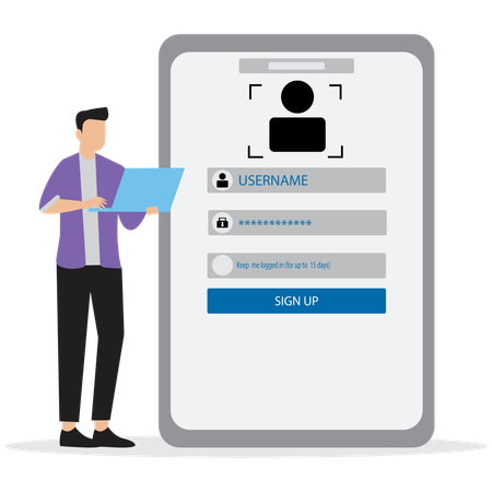 Businessman doing sign up  Illustration