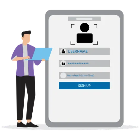 Businessman doing sign up  Illustration