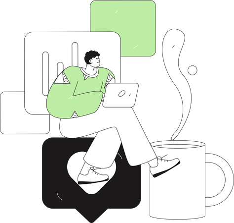 ソーシャルメディア管理を行うビジネスマン  イラスト