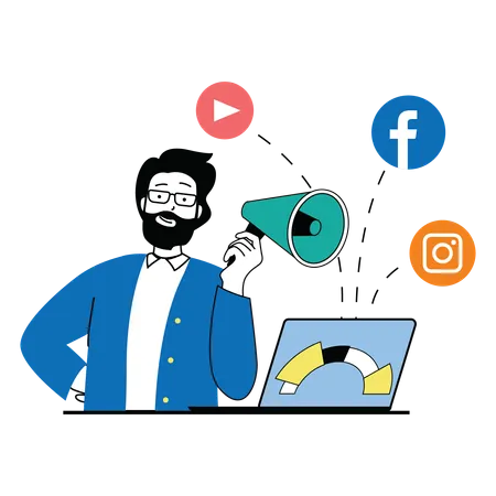 Businessman doing social media marketing  Illustration