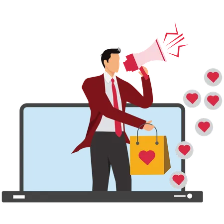 Businessman doing Social Media Shopping and Live Commerce marketing  Illustration